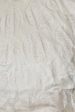 1932 Worth Couture for Elizabeth Arden Sequin Ivory Seashell Motif Lace Gown