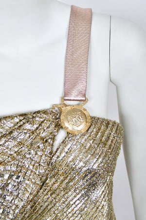 1994 Gianni Versace Couture Runway Metallic Gold Pleated Lamè High-Slit Gown