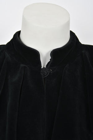 1983 Christian Dior Haute Couture Black Wool & Silk-Velvet Full Length Cape