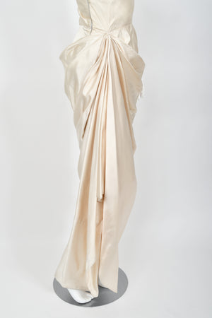 1949 Jeanne Lanvin Haute Couture Ivory Silk Satin Strapless Draped Bridal Gown