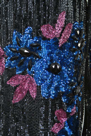 1920's Beaded Sequin Sheer-Net Butterfly Motif Asymmetric Flapper Dress