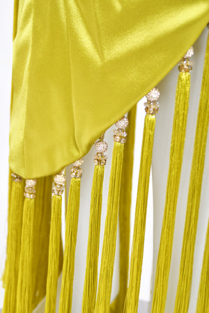 2018 Ralph & Russo Haute Couture Chartreuse Silk Satin Asymmetric Crystal Fringed Gown