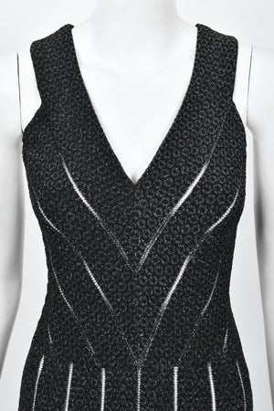 2012 Azzedine Alaia Black Metallic Knit Bodycon Sheer Cutwork Fishtail Gown