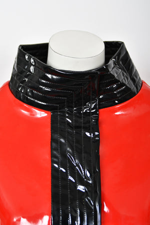 1969 Pierre Cardin Documented Red & Black Vinyl Space-Age Mod Maxi Coat