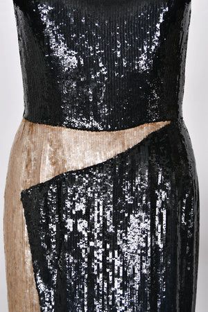 1985 Geoffrey Beene Documented Black & Gold Fully-Sequin 'Cindy Crawford' Gown