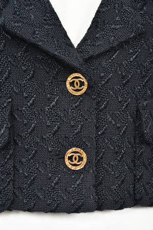 1993 Chanel by Karl Lagerfeld Documented Midnight Blue Wool Cropped Jacket