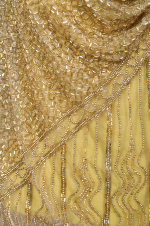 1992 Bob Mackie Runway Metallic Gold Fully-Beaded Halter High Slit 'Flapper' Dress