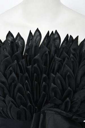 1959 Hall Ludlow Couture Museum-Held Black Silk Appliquéd Petals Hourglass Gown