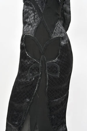 2004 Tom Ford for Yves Saint Laurent Runway Sheer Black Boned Off-Shoulder Hourglass Dress