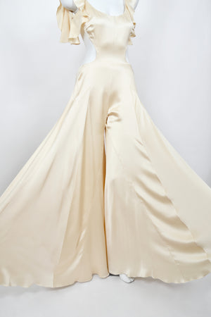 2004 Alexander McQueen 'Deliverance' Collection Ivory Silk Cut-Out Backless Jumpsuit