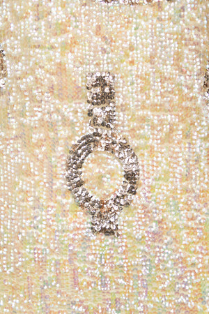 1920's Iridescent Ivory & Gold Beaded Sequin Sheer-Net Tabard Flapper Dress