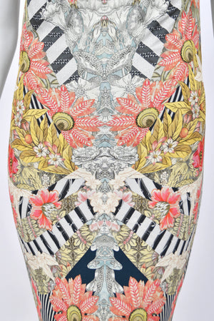 2011 Alexander McQueen 'Folklore Fin' Floral Stripe Print Draped Bias-Cut Gown w/ Shawl