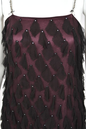 1998 Versace Runway Purple & Black 'Petal' Silk Chiffon Crystal-Straps Mini Dress