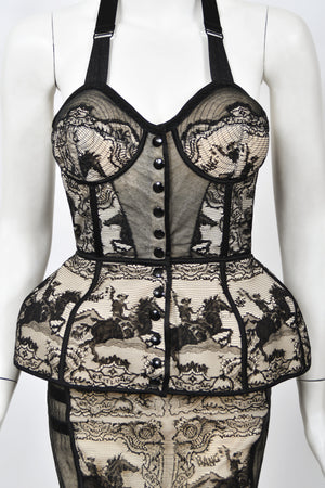 1988 Jean Paul Gaultier Documented Cowboy Lace 'Cone Bra' Bustier Lingerie Set