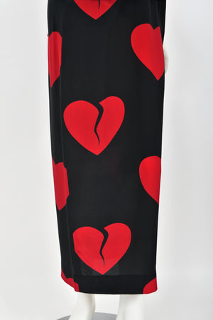 1994 Moschino Couture Documented 'Heartbreaker' Novelty Print Silk Convertible Dress