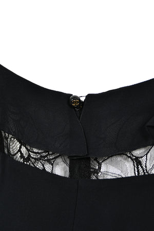 1994 Chanel by Karl Lagerfeld Cruise Collection Sheer Black Lace Ruffle-Trim Lingerie Gown
