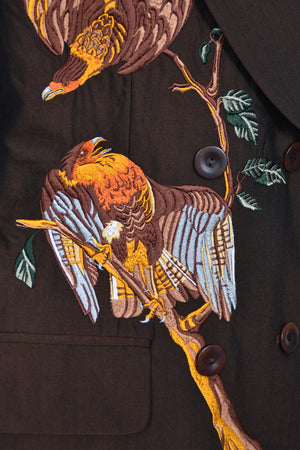 1998 Alexander McQueen for Givenchy Brown Wool Embroidered Birds Blazer Pantsuit