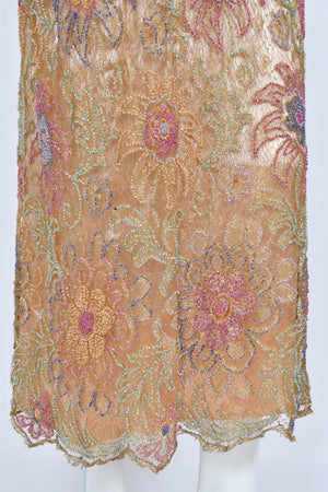 1920's French Couture Colorful Beaded Metallic Lamè Lace & Pink Silk Dress