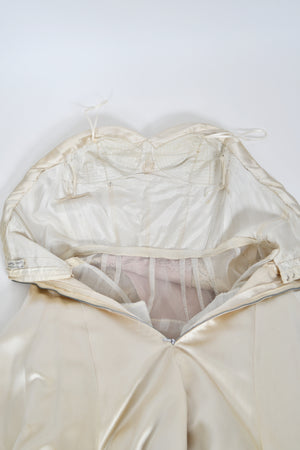 1950's Beaded Embroidered Cream & Pale Pink Satin Strapless Couture Ballgown