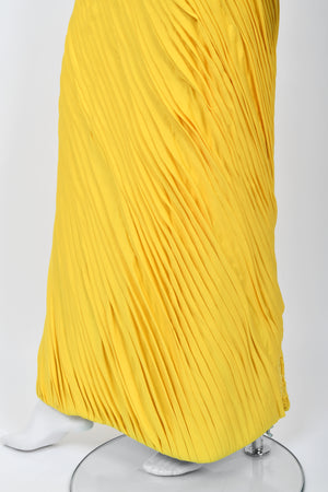 1968 La Mendola Heavily Pleated Yellow Silk-Jersey Beaded Glamour Gown