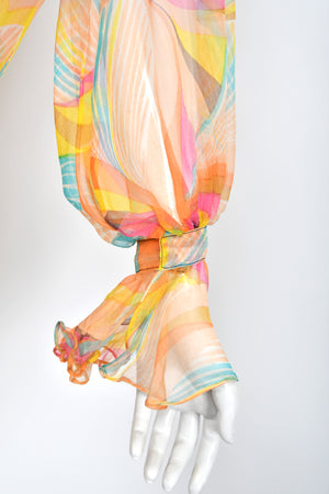 1967 Jean Muir Documented Psychedelic Op-Art Sheer Silk Tunic Mini Dress & Pants