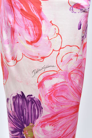 2001 Dolce & Gabbana Floral Stretch Silk Built-In Bra Hourglass Slip Dress