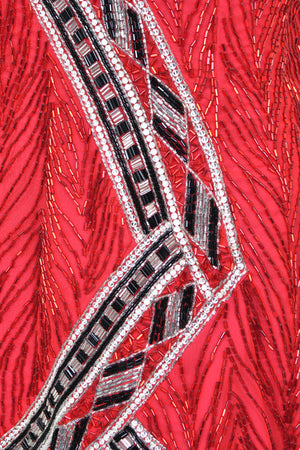 1984 Bob Mackie Documented Fully Beaded Red Silk High Low Micro-Mini Dress