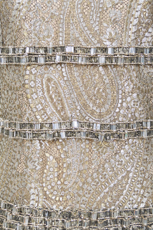 2012 Chanel by Karl Lagerfeld Runway Crystal Beaded Sheer Silver & Gold Lace Dress