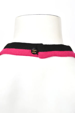 1994 Chanel by Karl Lagerfeld Black Sheer Silk Chiffon Pink Cashmere Trimmed Maxi Dress w/ Shawl