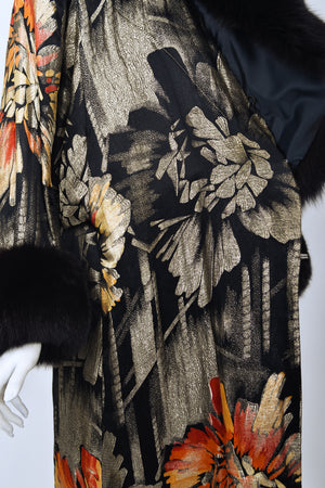 1920's Metallic Art-Deco Floral Lamé & Fox Fur Dolman-Sleeve Flapper Coat