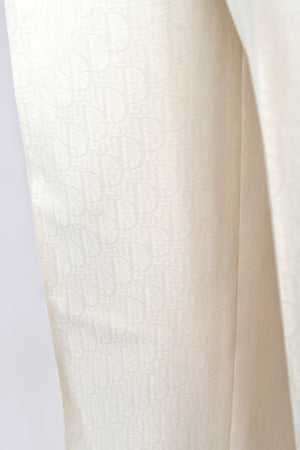 1999 Christian Dior by John Galliano Ivory Logo-Print Silk Enamel Buttons Pantsuit