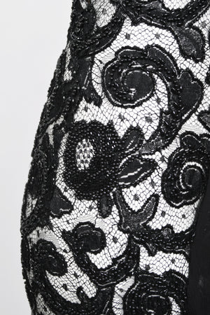 1998 Hanae Mori Haute Couture Beaded Sheer Lace & Chiffon Hourglass Gown