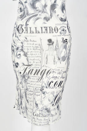 2006 John Galliano Documented Newspaper Print Silk Chiffon Bias-Cut Slip Dress