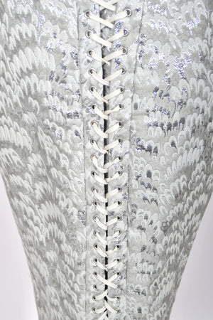 2003 Dolce & Gabbana Metallic Silver Brocade Built-In Bra Hourglass Corset Dress