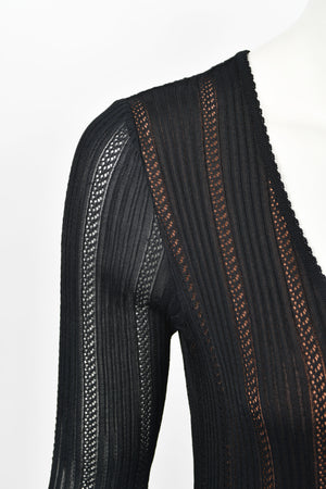 1996 Azzedine Alaia Black Nude-Illusion Knit Bodycon Floor Length Gown