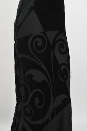 1997 Galindo Couture Black Devoré Velvet Bias-Cut Halter Trained Gown