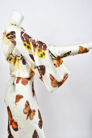 2007 Alexander McQueen Butterfly Motif Silk Asymmetric Billow Sleeve Bias-Cut Gown