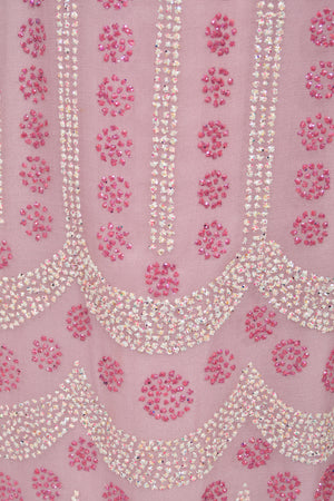 1974 Thea Porter Couture Sparkling Pink Glitter Silk Angel Sleeve Wrap Gown