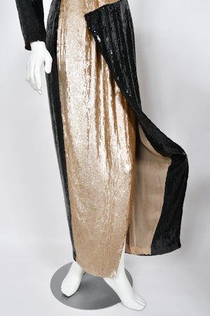 1985 Geoffrey Beene Documented Black & Gold Fully-Sequin 'Cindy Crawford' Gown