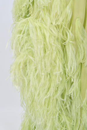 1968 Christian Dior Haute Couture Maria Felix Owned Chartreuse Silk Feather Gown