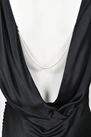 2004 Christian Dior by John Galliano Black Silk Backless Draped Pearls Bias-Cut Dress