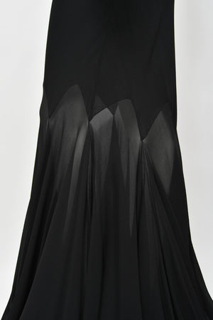 2001 Versace Couture Documented Runway Black Sheer Silk & Leather Bias-Cut Gown