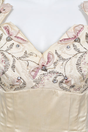 1950's Candlelight Satin Beaded Appliqué Skirted Hourglass Custom Couture Dress