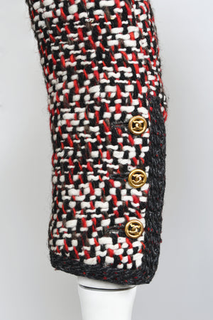 1973 Chanel Haute Couture Red Black Ivory Wool Tweed Jacket & Skirt Suit