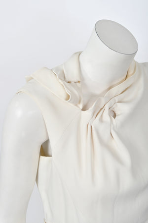2000 Christian Dior by John Galliano Ivory Crepe Cut-Out Asymmetric Draped Dress