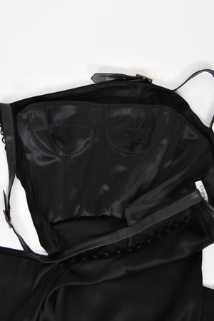2001 Christian Dior by John Galliano Black Silk Leather-Strap Bondage Bias-Cut Gown