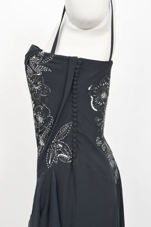 2006 Christian Dior by John Galliano Beaded Gunmetal Silk Bustier Dress