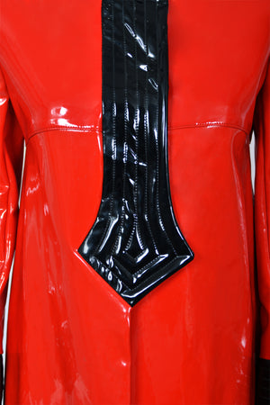 1969 Pierre Cardin Documented Red & Black Vinyl Space-Age Mod Maxi Coat