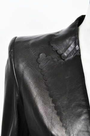 1997 Alexander Mcqueen for Givenchy Runway Black Leather Cutwork Blazer Jacket