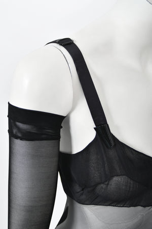 1998 Thierry Mugler Documented Runway Sheer Black Silk Asymmetric High-Slit Gown